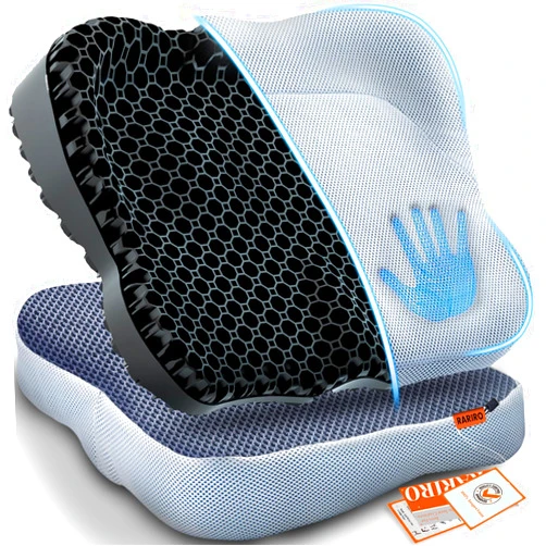 RARIRO Gel Seat Cushion, Cooling Seat Cushion for Long Sitting, Extra Large Ergonomic Gel Cushion for Office Chair, Home, Car Seat, Wheelchair, Pressure Relief Seat Cushion for Hip, All Day Comfort - Black
