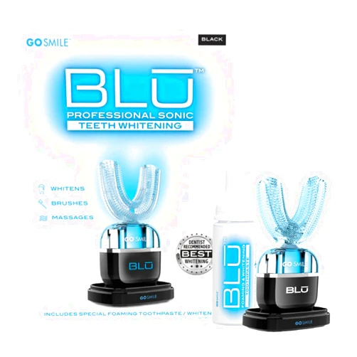 GO SMILE Sonic BLU Hands-Free Professional Teeth Whitening Kit - Hands Free Toothbrush With Gum Massager - Includes Cordless Charger & Foaming Toothpaste & Whitening Tray - No Tooth Sensitivity -Black