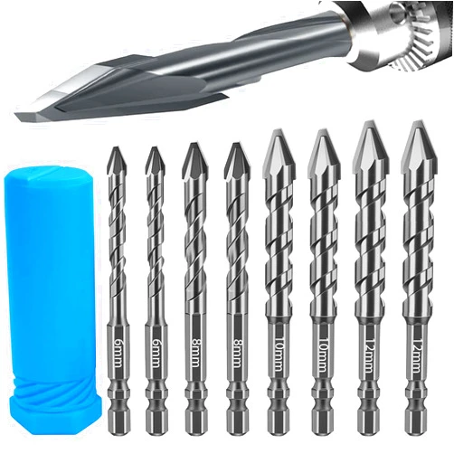 SONCHIE High-Strength Eccentric Twist Drill Bit - (Pack of 8 1/4-inch 5/16-inch 3/8-inch 1/2-inch) Twist Drill Bits Concrete/Masonry/Glass/Concrete Masonry Drill Bit Set with Bit Storage Case…