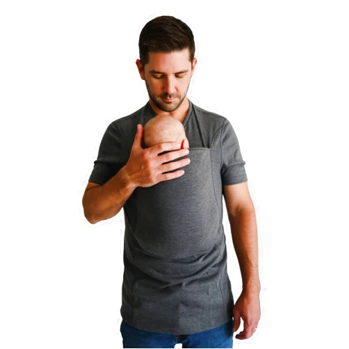 Lalabu Dad Shirt | Original Babywearing T-Shirt with Kangaroo Pouch | Baby Wrap Carrier for Newborns & Infants | Baby Wrap Carrier for Newborns | Essential for New Dads | Simple Gray, Small