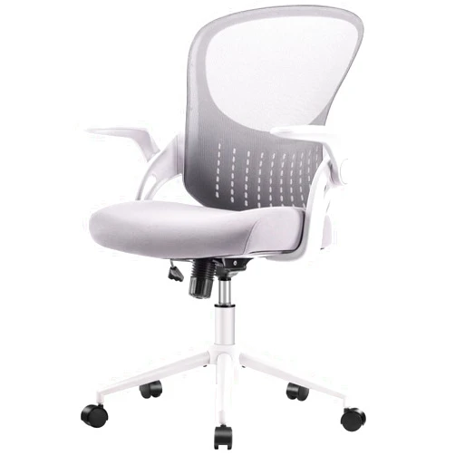 SMUG Office Computer Gaming Desk Chair, Ergonomic Mid-Back Mesh Rolling Work Swivel Chairs with Flip-up Arms, Comfortable Lumbar Support, Comfy Arms for Home, Bedroom, Study, Student, Adults, Grey