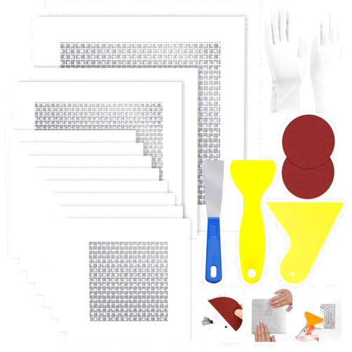 LifeisLuck 12 PCS 4/6/8 Inch Wall Repair Patch Kit, Aluminum Mesh Dry Wall Hole Repair Patch with Scraper Sandpapers Gloves Heavy Duty Wall Repair for Large Holes Quick Fixes