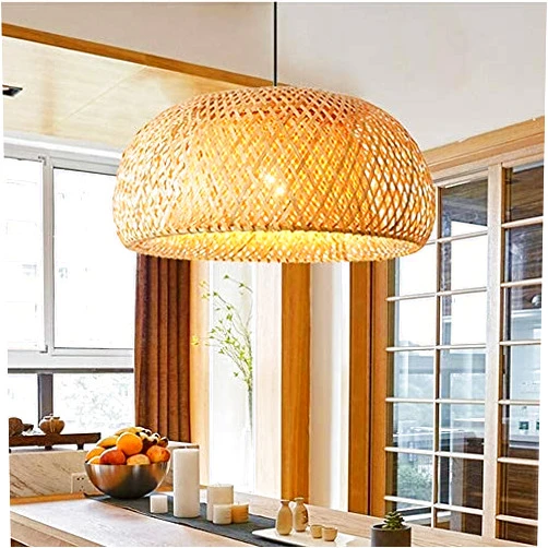 TFCFL Bamboo Pendant Light Rattan Ceiling Wicker Shade Hollow Retro Decoration Chandelier Farmhouse Hanging Lamp Fixtures for Dinging Room Farmhouse Living Room