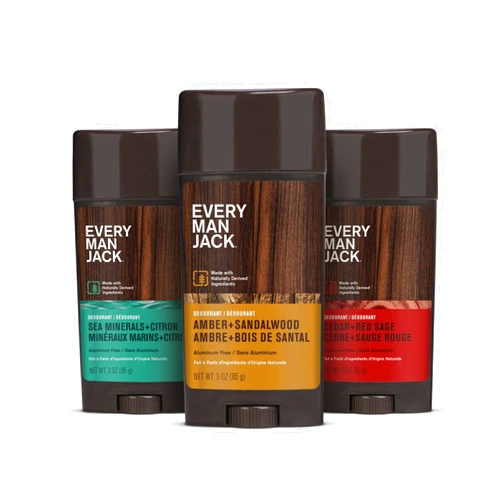Every Man Jack Men's Deodorant Variety Set - Includes 3 Full-Sized Deodorant Sticks with Clean Ingredients & Incredible Scents - Cedar + Red Sage, Amber + Sandalwood, Sea Mineral + Citron Fragrances (3 Pack)