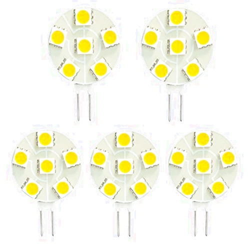 HERO-LED SG4-6T-CW Side Pin G4 LED Disc Halogen Replacement Bulb, 1.2W, 10-15W Equal, Cool White 6000K, 5-Pack(Not Dimmable)