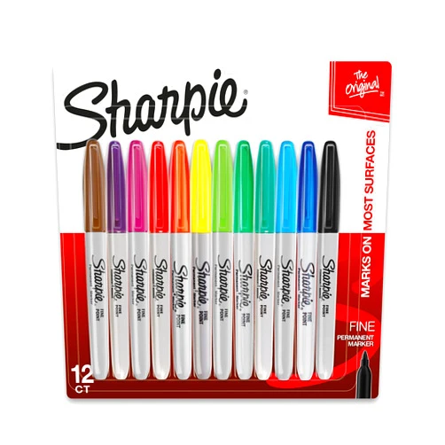 SHARPIE Permanent Markers, Quick Drying And Fade Resistant Fine Tip Marker Set For Wood, Plastic Paper, Metal, And More, Drawing, Coloring, And Poster Marker, Assorted Colors, 12 Count