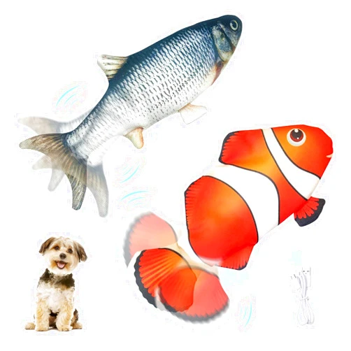 Petgravity Electric Moving Dog Fish Toy 2 Pack with Updated Motor Realistic Flopping Fish Oxford Cloth Interactive Dog Toys Pet Toys for Small Dogs (with a Washable Spare Cover)