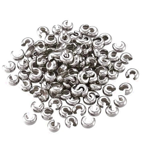 Adabele 100pcs Adabele 304 Grade Stainless Steel Hypoallergenic Crimp Bead Knot Covers 3mm (0.12 Inch) Small Loose Beads for Women Men Jewelry Making SJF9-3