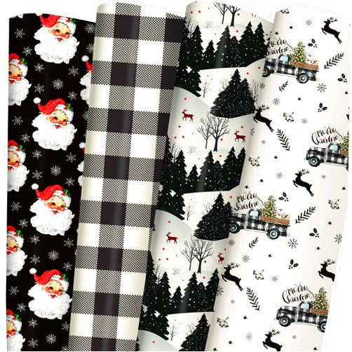 SaringSwoon Christmas Wrapping Paper - Santa Wrapping Paper with Winter Woodland, Reindeer, Merry Christmas, Black White Plaid & Vintage Truck Designs - 40×28 Inches, 6 Folded Sheets, Easy Storage