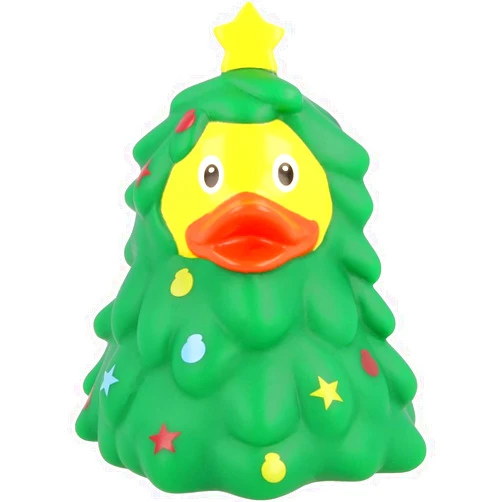 Ducks in the Window Holiday Christmas Tree Rubber Duck, Green with Ornaments