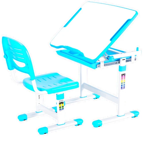 VIVO Height Adjustable Children's Desk and Chair Set, Kids' Multifunctional Interactive Workstation for School Writing Study Play, Tilting Desktop with Pullout Storage Drawer, Blue, DESK-V201B