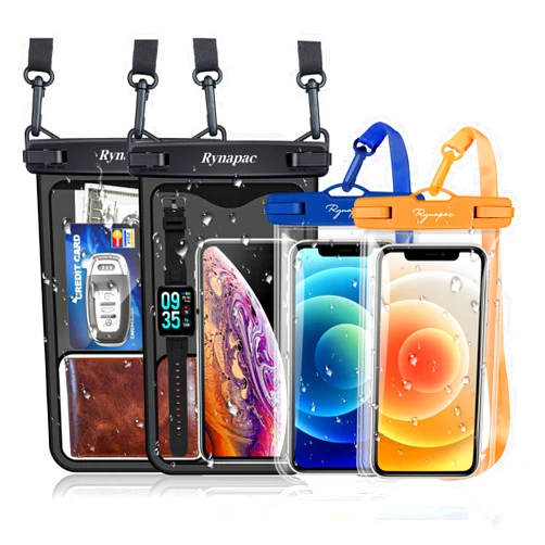 Rynapac 4 Pack Waterproof Phone Pouch 10in 2Pack + 7.5in 2Pack, Waterproof Phone Holder with Lanyard for iPhone 15 Pro Max Galaxy S23 Pixel 7a, IPX8 Water Protector Pouch Beach Essentials Vacation Must Haves