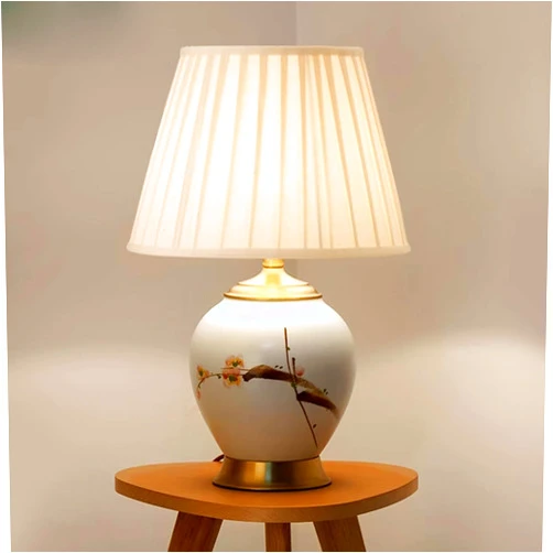 SciAza Bedside Lamps lamp for Bedroom All -Bronze Ceramic Platform Lanade Town Retro Hand -Painted Plum Blossom Bedside Lamp(Color:B,Size:Small)