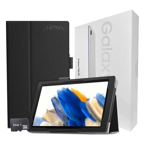 SAMSUNG 2022 Samsung Galaxy Tab A8 10.5” Inch 32 GB Wi-Fi Android 11 Long-Lasting Battery, Expandable Memory, Touchscreen International Tablet Bundle – MDTec PU Leather Case and 64GB microSD Card [Silver]