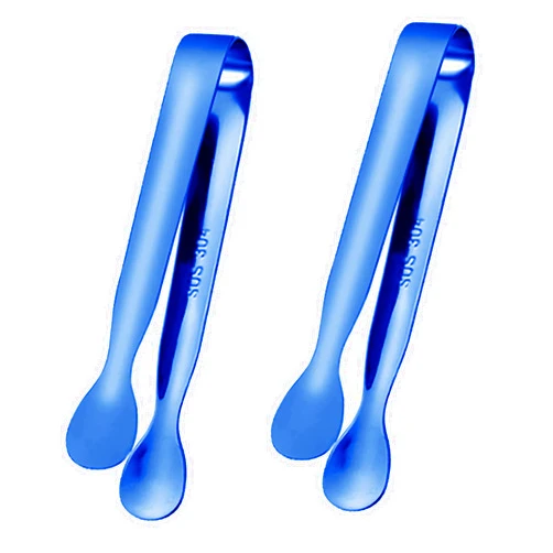 RUGVOMWM Stainless Steel Lace Side Sugar Clamp Tongs Ice Coffee Bar Buffet Kitchen Spoon - Blue - 2 Pack