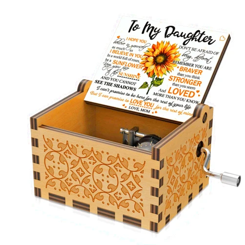 BOOB Sunflower Wooden Engraved Colorful Music Box You are My Sunshine Laser Wood Musical Box Gifts from Mom to Daughter for Birthday/Christmas/Valentine's Day/Thanksgiving Day