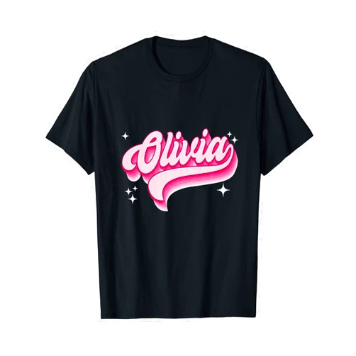 Design by Olivia First Name Apparel Retro Olivia First Name Proud Personalized Vintage Groovy T-Shirt