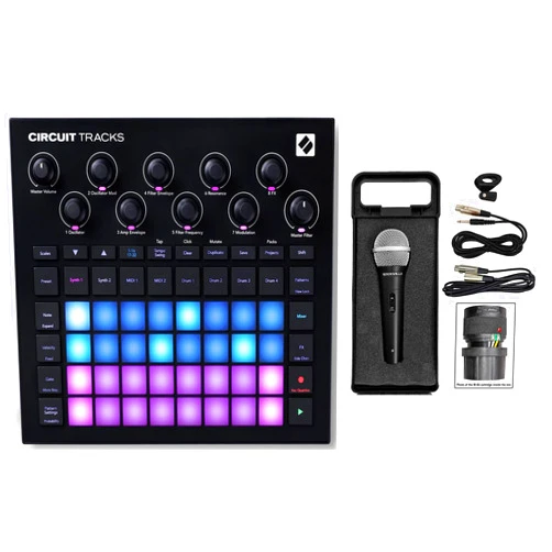 Audiosavings Bundle: Novation Circuit Tracks MIDI USB Rechargeable Groovebox w/Synths/Drums/Sequencer Bundle with Rockville RMC-XLR High-End Metal DJ Handheld Wired Microphone Mic w 2 Cables (2 Items)