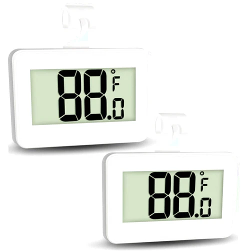 AOVIOANDY Mini Refrigerator Fridge Thermometer, 2 Pack Digital Freezer Thermometer Waterproof Room Thermometer with Hook, Large LCD Display