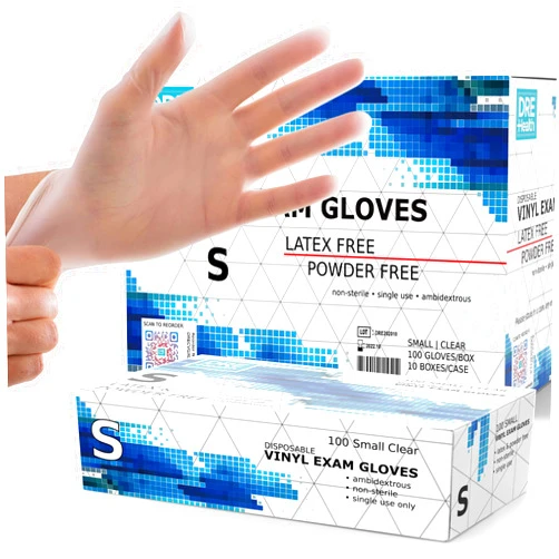 Dre Health Powder Free Disposable Gloves Small, [1000 Count] - 4 Mil Clear Vinyl Gloves- Extra Strong, 4 Mil Thick - Latex Free, Food Safe, Medical Exam Gloves, Cleaning Gloves - 10 Boxes of 100