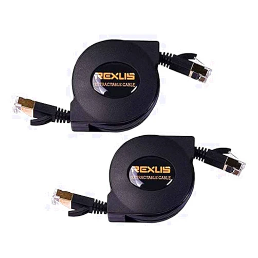 REXUS 2-Pack Retractable Cat 7 Flat Ethernet Network Cable 4.9 Feet (1.5 Meter), High-Class 10 Gigabit High Speed LAN Wires Patch Cable with RJ45 Gold Plated Connector for PC(C7R15X2)