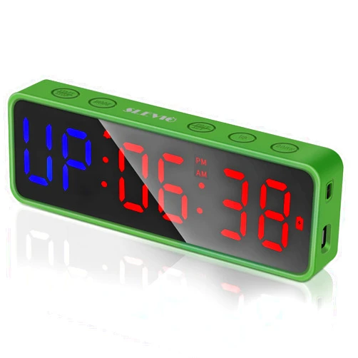 SLEVIO Portable Gym Timer, Fitness Timer Clock with Built-in Powerful Magnet, Large LED Digital Anti Vertigo Display, Home Gym Accessories Upgraded Workout Timer for Gym Home Garage Schools (Green)