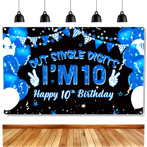 Ushinemi 10th Birthday Decorations for Boys Peace Out Single Digits I’m 10, Happy 10th Birthday Banner Double Digits Birthday Party Supplies 6 x 3.6ft