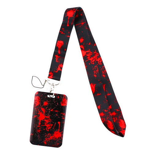 Juanooo Red & Black Lanyard ID Badge Holder Cool Keychain for Women Teens Men for Keys Horror Halloween Blood Lanyard ID Holder Aesthetic Goth Key Lanyard for ID Badges