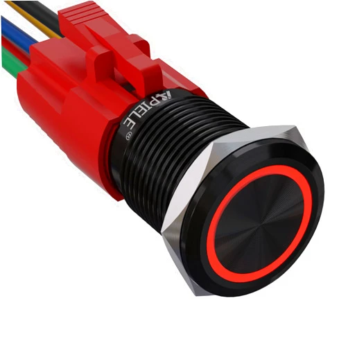 APIELE 16mm Latching Push Button Switch 6V DC On Off Black Shell with LED Angel Eye Head for 0.63