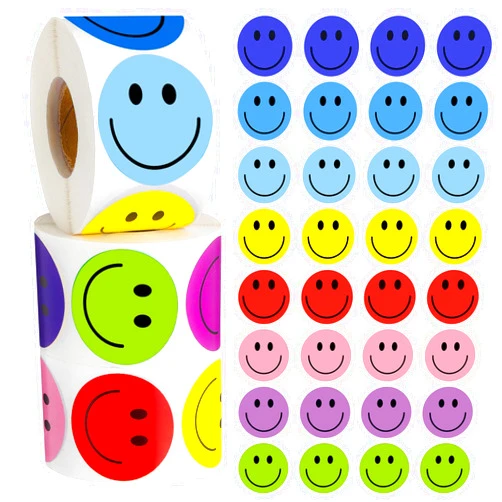 Outus 1500 Pieces Happy Smile Face Decal Small Happy Face Decal Mini Motivational Stickers Colorful Incentive Stickers Behavior Chart Stickers for Student (Bright Color, 1.5 Inch)