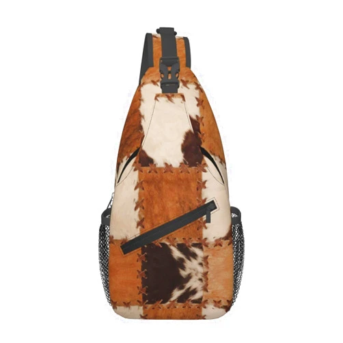 LOSTORCHI Cow Print Crossbody Sling Bags for Women Men Abstract Leather Texture Closeup of Cowhide Patchwork Travel Sling Backpack Casual Chest Shoulder Bag Cow Fur Texture Gym Sports Hiking Daypack