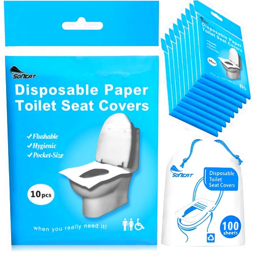 SoNeat Disposable Toilet Seat Cover - 100 Count Large Flushable Toilet Seat Covers for Travel, Kids Potty Training & Public Restrooms, Premium Paper Toilet Seat Liners, 10 Pack