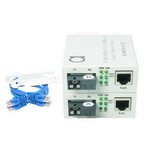 ADnet Single Mode SC WDM Single Fiber Bi-Di Gigabit Media Converter - Built-In Fiber Module 20km (12.42 miles) – to UTP Cat5e Cat6 10 100 1000 RJ-45 – Auto Sensing Gigabit or Fast Ethernet Speed -1 pair
