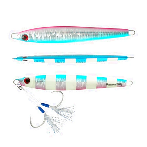 OCEAN CAT 1 PC Slow Fall Pitch Fishing Lures Sinking Lead Metal Flat Jigs Jigging Baits with Hook for Saltwater Fishing 4 Colors 160G/200G