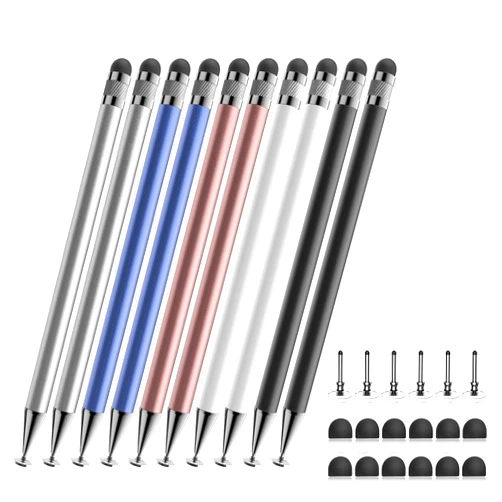 Bopomofo Stylus (10 Pcs),2-in-1 Stylus Pen for Touch Screen,High Precision and Sensitivity,Suitable for iPhone/ipad/Android Tablets,Compatible with All Touch Screens (Silver/Blue/Rose Gold/White/Black)