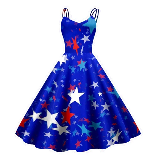 Generic Women's Vintage 1950's Dress Cocktail Swing American Flag Patriotic Retro Style Rockabilly A-Line Dresses