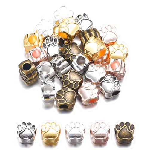 Weyuley 30pcs Vintage Silver Dog Paw Footprint Beads Charm Big Hole Loose Spacer Bead For European Bracelet Jewelry Findings Gifts Handmade (Hole:4.5mm)11x11x8mm