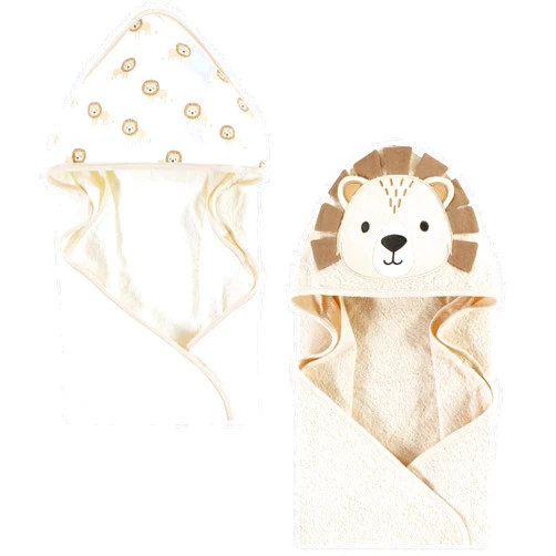 Hudson Baby Unisex Baby Cotton Animal Face Hooded Towel, Lion, One Size