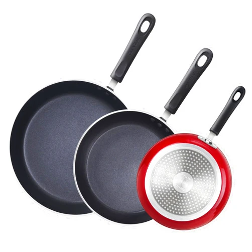 Cook N Home Nonstick Saute Fry Pan Skillet Set, 8, 9.5, and 11-Inch Kitchen Cooking Frying Saute Pan, Induction Compatible, Marble Red, 3-Piece