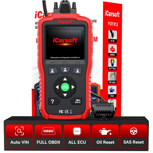 iCarsoft OBD2 Scanner POR V1.0 for Porsche/Cayenne/Macan/911, All System Diagnostic Tool Oil/SAS Reset Battery Test 10 OBD2/EOBD Modes CAN Car Scan Code Reader/ECU Coding/DTC/Live Data/Freeze Frame