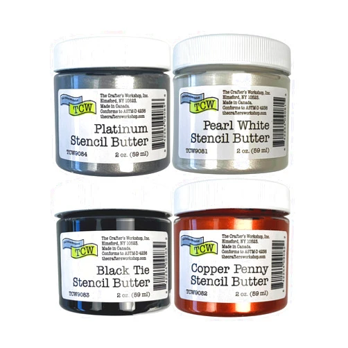 The Crafter's Workshop Stencil Butter - Formal Acrylic Paint Set - Boutique Metallic Texture Paste for Art, Canvas, Journals, & Cards - 4 x 2oz Jars