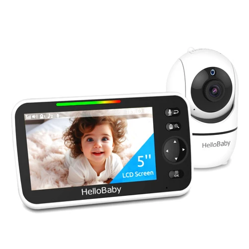 HelloBaby Upgrade Baby Monitor, 5'' Screen with 30-Hour Battery, Pan-Tilt-Zoom Video Baby Monitor with Camera and Audio No WiFi, Night Vision, VOX, 2-Way Talk, 8 Lullabies and 1000ft Range