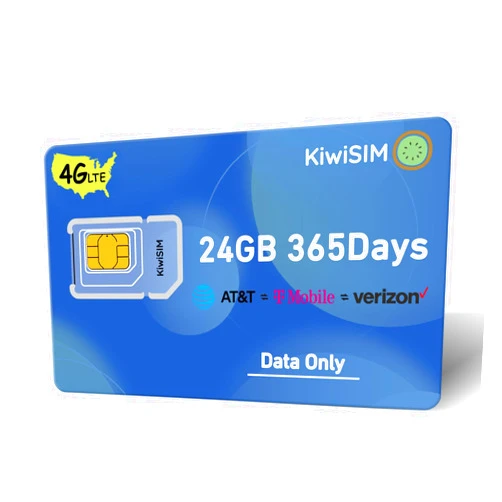 KiwiSIM Data SIM Card 24GB 365Days, 4G LTE SIM Card Support for AT&T, T-Mobile and Verizon, USA Data Card for Security Camera/Router/Mobile WiFi Hotspot, No Contract, 3-in-1 Sim Kit(Activate Needed)