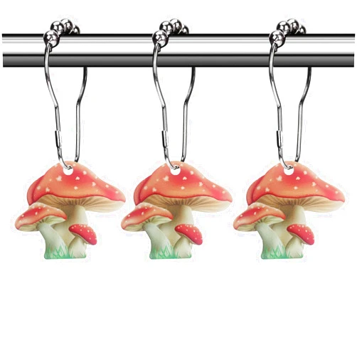 Aimoye Mushroom Shower Curtain Hooks Rings - Boho Shower Curtain Hooks Rust Proof, Cute Retro Shower Hooks for Shower Curtain Fairy Forest Butterfly Rustic Farmhouse Theme Bathroom Decor