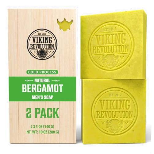 Viking Revolution Bergamot Natural Soap for Men - Mens Soap Bar with Essential Oils Cold Pressed Bar Soap for Men - Nourishing Mens Bar Soap with Coconut Oil, Shea Oil, Almond Oil (2 Pack)