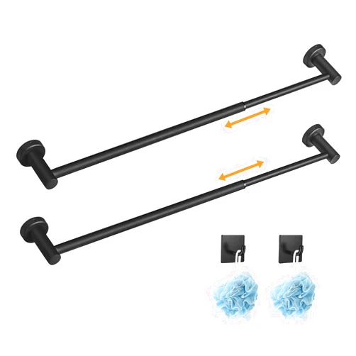 Pafino Matte Black Towel Racks for Bathroom,2-Piece Bathroom Hardware Set,Adjustable15 to 27inch Bathroom Single Towel Bar,304 Stainless Steel Bathroom Towel Holders Included 2* Hooks