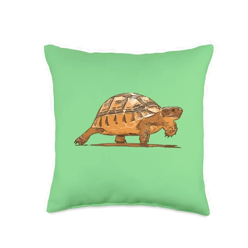 Tortoise Gifts And Land Turtle Tees by taiche Cartoon Portrait of Wild Baby Tortoise Plodding Throw Pillow, 16x16, Multicolor