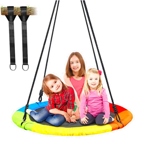 Trekassy 700lb 40 Inch Saucer Tree Swing for Kids Adults Outdoor 900D Oxford Waterproof with 2pcs Tree Hanging Straps, Steel Frame and Adjustable Ropes