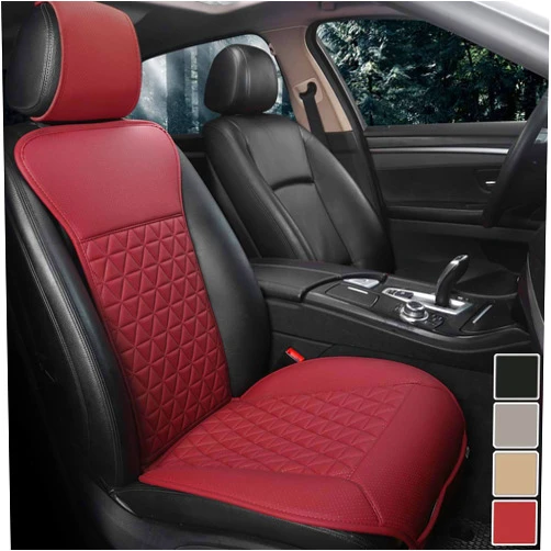 Black Panther 1 Piece Luxury PU Leather Front Car Seat Cover Protector with Backrest, Breathable Universal Fit 95% of Cars (Sedan SUV Pickup Van), Triangle Quilted Design, Burgundy