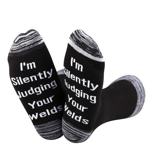 LEVLO Funny Welder Gift I'm Silently Judging Your Welds Cotton Socks For Welder Father Gifts